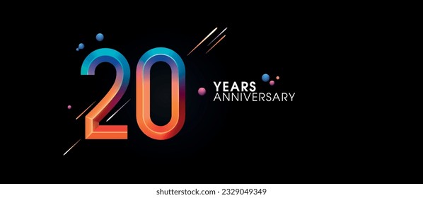 20 years anniversary vector icon, symbol, logo. Graphic background or card with neon number for 20th anniversary birthday celebration