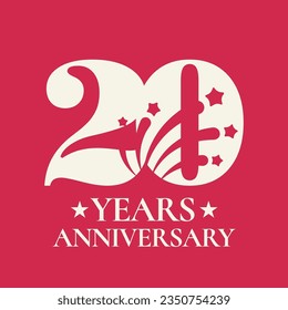 20 years anniversary vector icon, logo. Design element with graphic number for 20th anniversary card