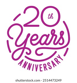 20 years anniversary vector icon, symbol, logo. Graphic background or card with modern lettering for 20th anniversary birthday celebration