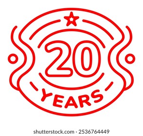 20 years anniversary vector icon, logo. Isolated line art design with number for 20th anniversary birthday card or symbol
