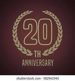 20 years anniversary vector icon, logo. Graphic design element with golden decorative branch for 20th anniversary card