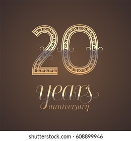 20 years anniversary vector icon,  symbol. Graphic design element with golden number for 20th anniversary greeting card