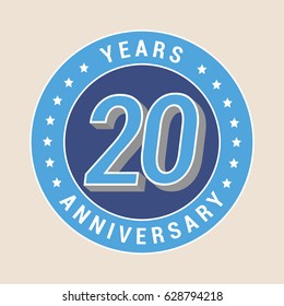 20 years anniversary vector icon, emblem. Design element with blue color medal as a banner for 20th anniversary