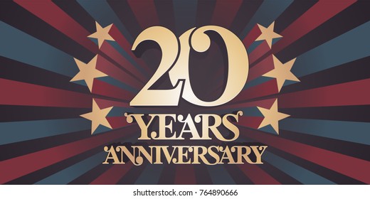 20 years anniversary vector icon,  logo, banner. Design element with abstract vintage background for 20th anniversary card 