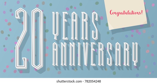 20 years anniversary vector icon,  logo. Graphic horizontal design element  for 20th anniversary greeting card 