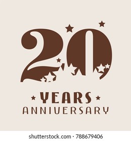 20 years anniversary vector icon,  logo. Graphic design element with number and stars decoration for 20th anniversary 