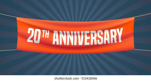 20 Years Anniversary Vector Illustration, Banner, Flyer, Logo, Icon, Symbol. Graphic Design Element With Red Flag For 20th Anniversary, Birthday Greeting, Event Celebration