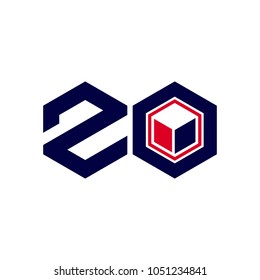 20 years anniversary vector logo. cube or box icon.