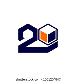 20 years anniversary vector logo. cube or box icon.