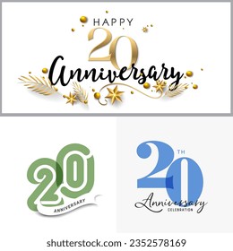 20 years anniversary vector number icon, birthday logo label, anniversary design