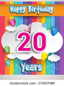 20 Years Birthday Celebration Balloons Clouds Stock Vector (Royalty ...