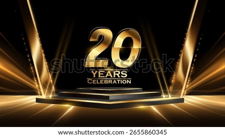 20 Years Celebration Award Background. Recognition Ceremony. Birthday Occation  Achievement. Premium Elegant Graphics. Event Entertainment Spot Light Hollywood Template  Luxury Premium Corporate. 