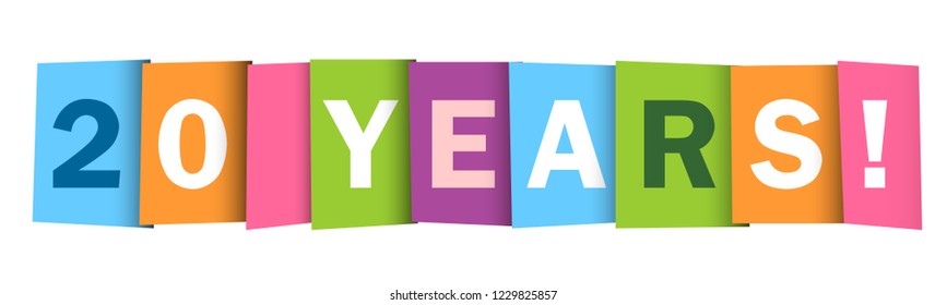 20 YEARS colorful overlapping letters icon