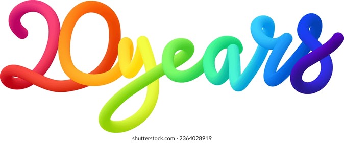 20 years fluid text with dynamic curved lines made of blended colorful circles. Vector illustration.