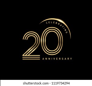 20 years gold anniversary celebration simple logo, isolated on dark background. celebrating Anniversary logo with ring and elegance golden color vector design for celebration, 