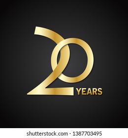 20 YEARS gold vector interlocking icon on black background