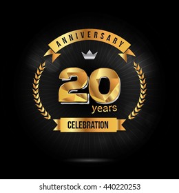 20 Years golden anniversary logo, low poly design number