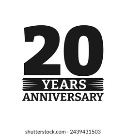 20 Jahre Logo oder Symbol. Abzeichen zum 20-jährigen Bestehen. Geburtstag feiern, Jubiläums-Emblem-Design mit Nummer zwanzig. Vektorgrafik.
