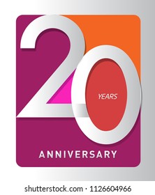 20 years old celebrating modern logo. Colored happy anniversary template numbers. vector design for celebration, invitation card, and greeting card