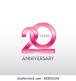 20 years pink anniversary. with overlapping number. for business, corporate, wedding, love, valentine logo celebration