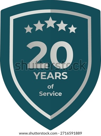 20 Years of Service Teal Shield Badge with Five Stars