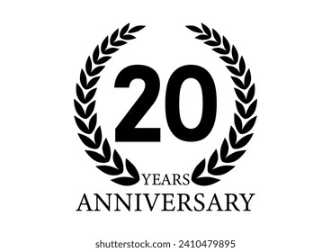 20 Years or Twenty Years Anniversary Logo. Anniversary Celebration Logo for Wedding, Birthday Party or Celebration. Vector Illustration.