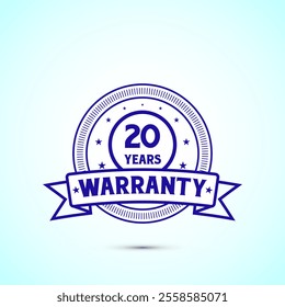 20 years warranty badge and label with blue color