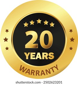 20 years Warranty Seal, warranty seal in Golden, twenty years warranty seal stamp, Gold sealed warranty label