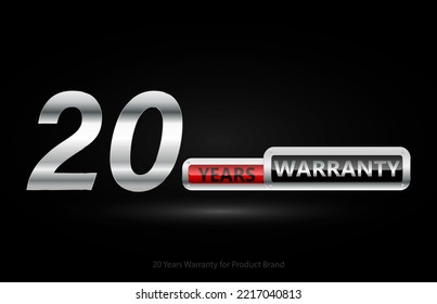 20 Years Warranty Silver Logo Isolated On Black Background, Vector Design For Product Warranty, Guarantee, Service, Corporate, And Your Business.