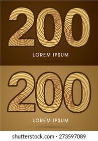 200 ,Abstract Number, font, concept wood, sign ,logo, symbol, icon, graphic, vector.