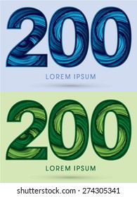 200 ,Abstract Number , font, concept Spin water, wind and natural, designed using blue and green grunge brush,sign 