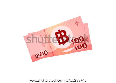 200 baht thai banknote money isolated on white, thai currency two hundred THB, money thailand 100 baht for flat icon style, illustration paper money type with B symbol graphic, vector