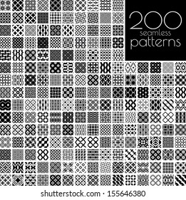 200 black and white ornament patterns vector illustration(each pattern in swatch panel)