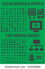 200 business, office, media icons