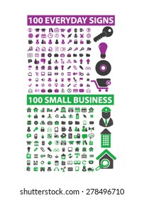 200 business, shop, commerce icons, signs, illustrations set, vector