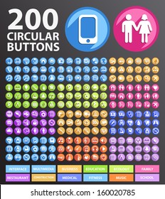 200 Circular Buttons. Illustration.