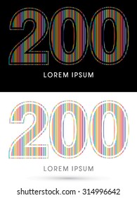 200 ,Colorful Font, designed using colorful line graphic vector.