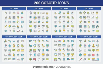 200 Colour Icon Set. Related to business, human resources, Medical. web icon set. Colour icons collection. vector illustration.