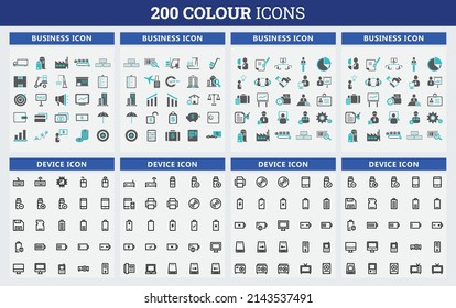 200 Colour Icon Set. Related to business, human resources, Medical. web icon set. Colour icons collection. vector illustration.