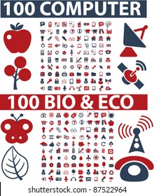 200 computer web bio icons, signs, vector illustrations