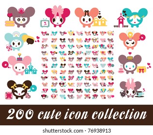 200 cute icon collection