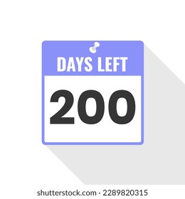 200 Days Left Countdown sales icon. 200 days left to go Promotional banner