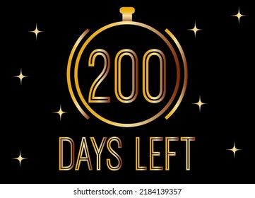 Quedan 200 días. Vector dorado durante días aislado sobre fondo negro.