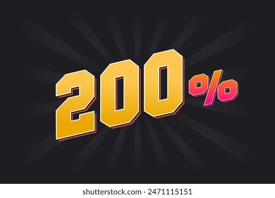 200% discount banner with dark background and yellow text. 200 percent sales promotional design.