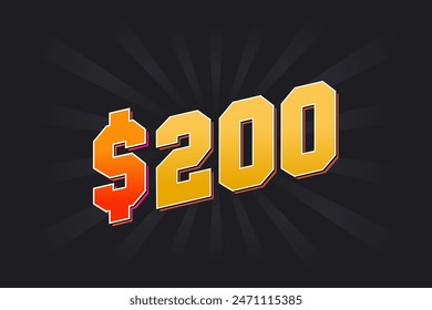 200 Dollar American Money Vektorgrafik Textsymbol. $200 USD Vereinigte Staaten Dollar Aktien-Vektorgrafik