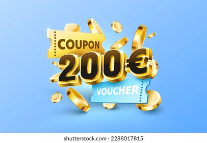 200 euro coupon gift voucher, cash back banner special offer. Vector illustration