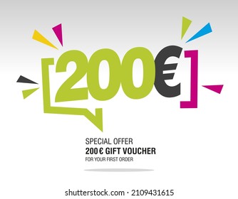 200 Euro internet website promotion sale offer big sale and super sale modern colorful coupon code 200 Euro discount gift voucher coupon