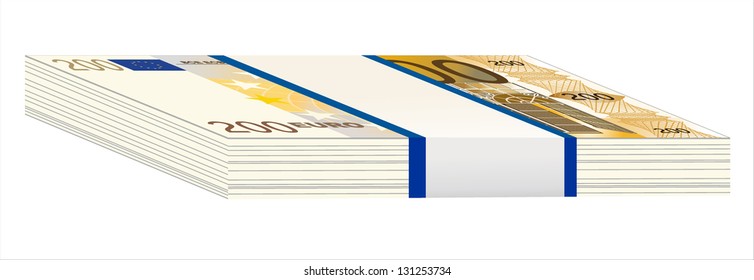 200 Euros money stack isolated on white background