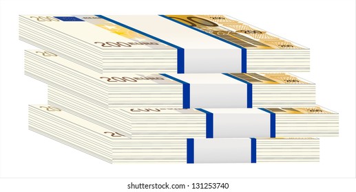 200 Euros money stack isolated on white background