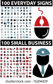 200 everyday & small business icons, signs, vector illustrations